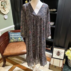 Anthropologies Vilagallo Paisley Navy Dress Size Large 40